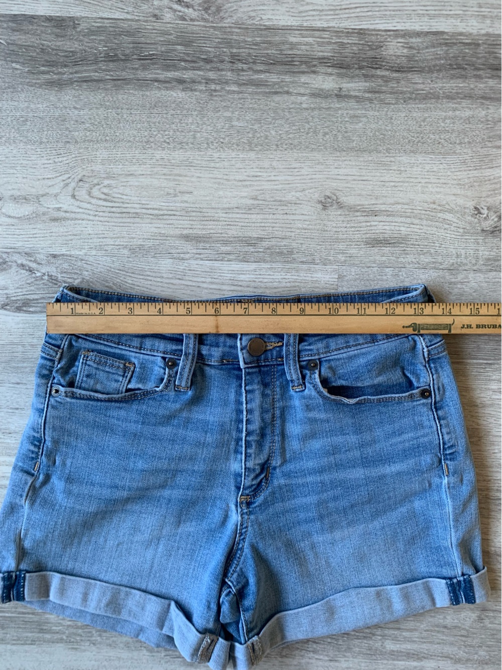 Universal Thread high rise midi Rolled Hem Denim Shorts- light/medium blue wash - Picture 2 of 9